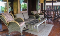 Living Area with Wooden Floor - Atas Awan Villa - Ubud, Bali