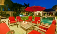 Pool Side Seating Area at Night - Villa Darma - Seminyak, Bali