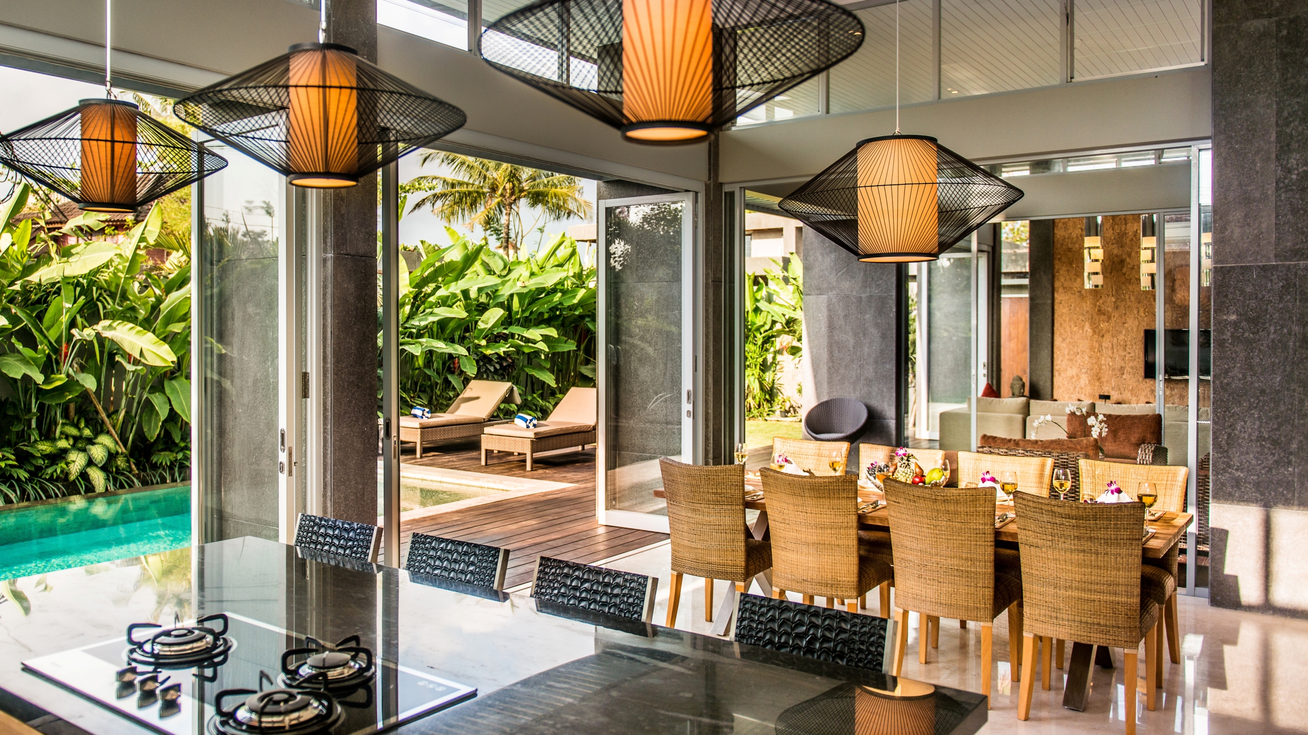 Kitchen and Dining Area with Pool View - Villa Damai Aramanis - Seminyak, Bali